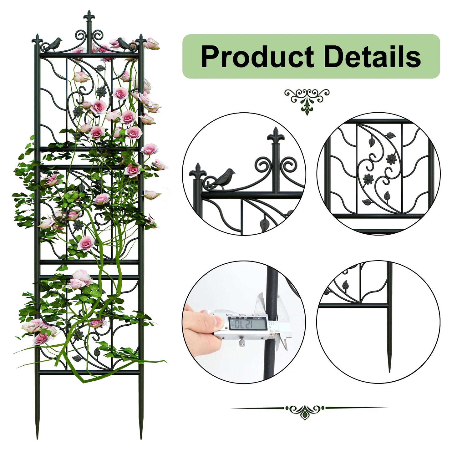 Thick Metal Garden Trellis Bird Leaf Grid Panel Fence Climbing Support Two Pack