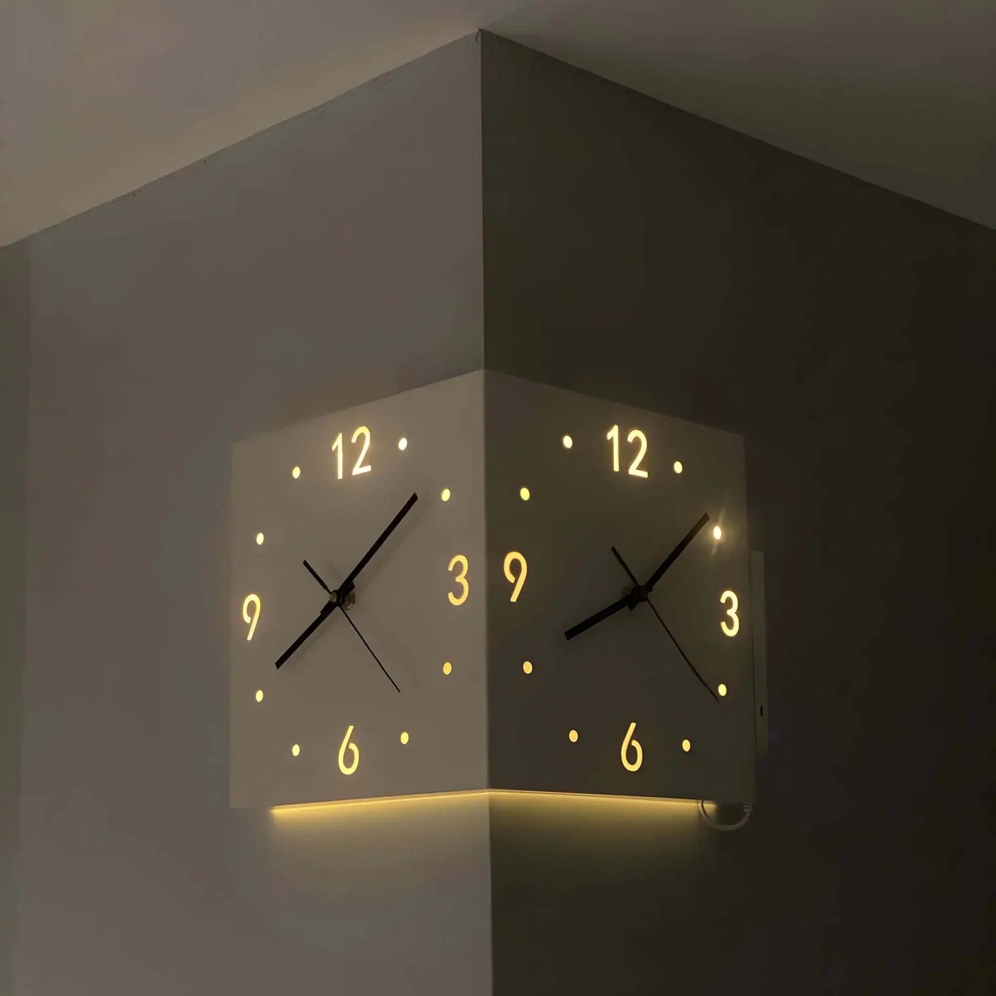 Corner Modern Luminous Double Sided Wall Clock Quartz Mute