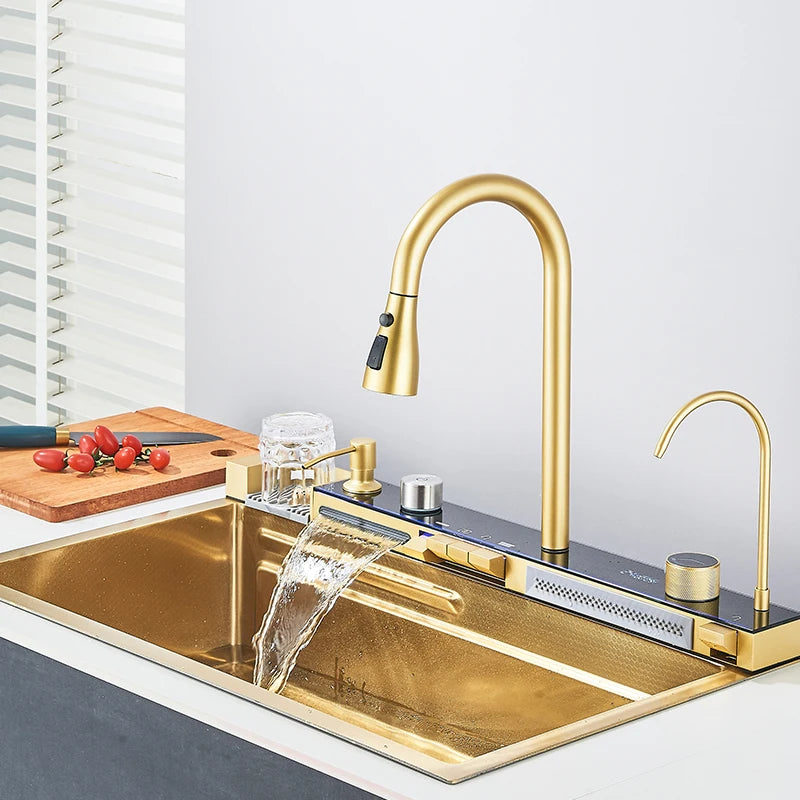 Smart Digital Display Kitchen Sink With Waterfall Purifier Soap Dispenser