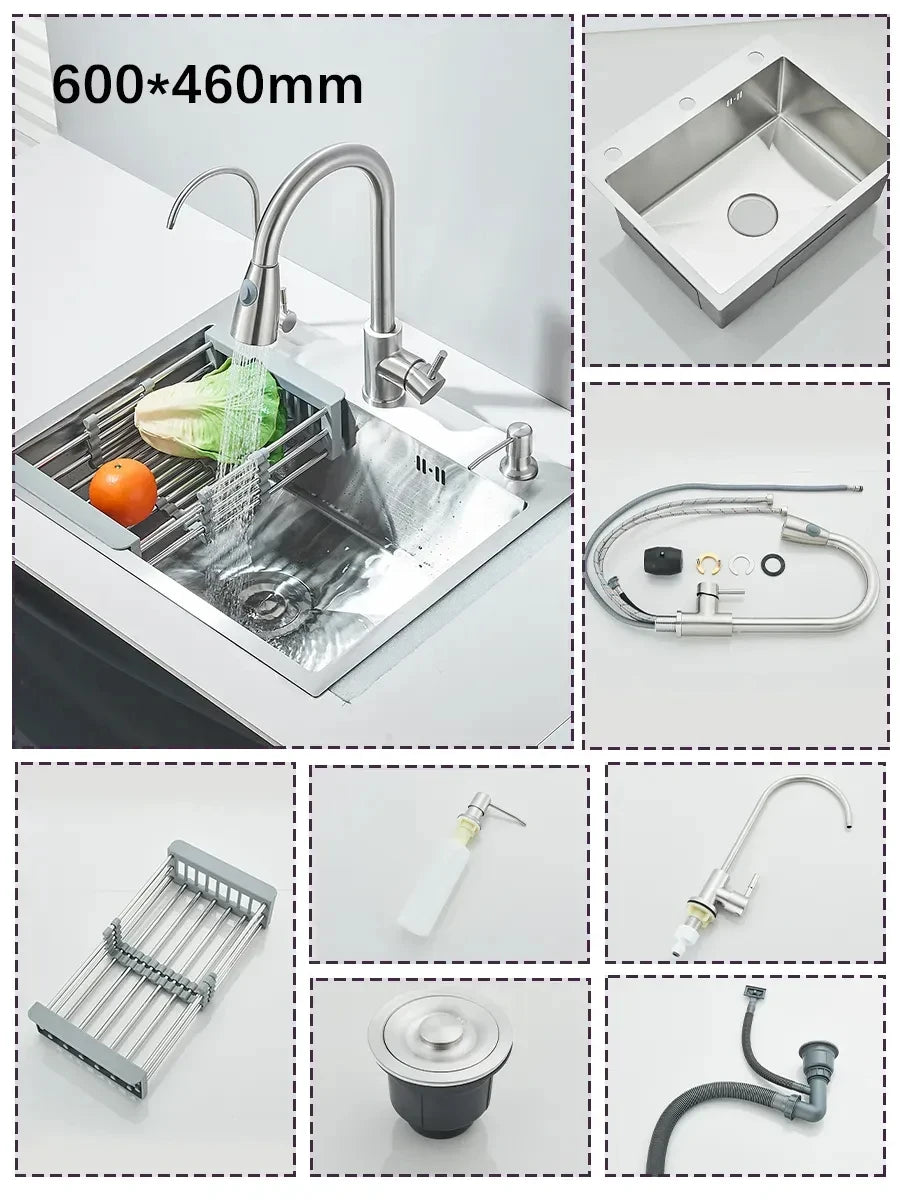 Stainless Steel Kitchen Sink With Integrated Faucet And Soap Dispenser