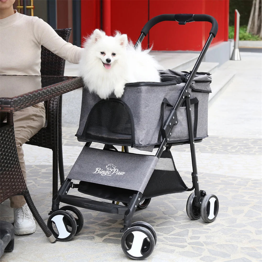 Foldable Pet Stroller Travel Carrier For Dogs Cats Rain Cover