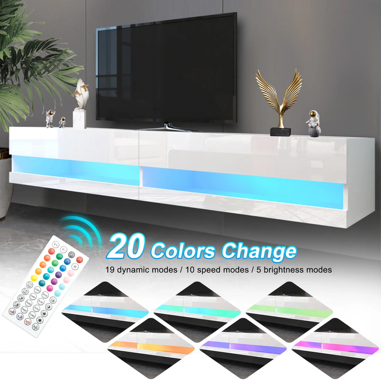 QiaoShiRen Floating TV Stand LED Wall Mount With Power Outlets
