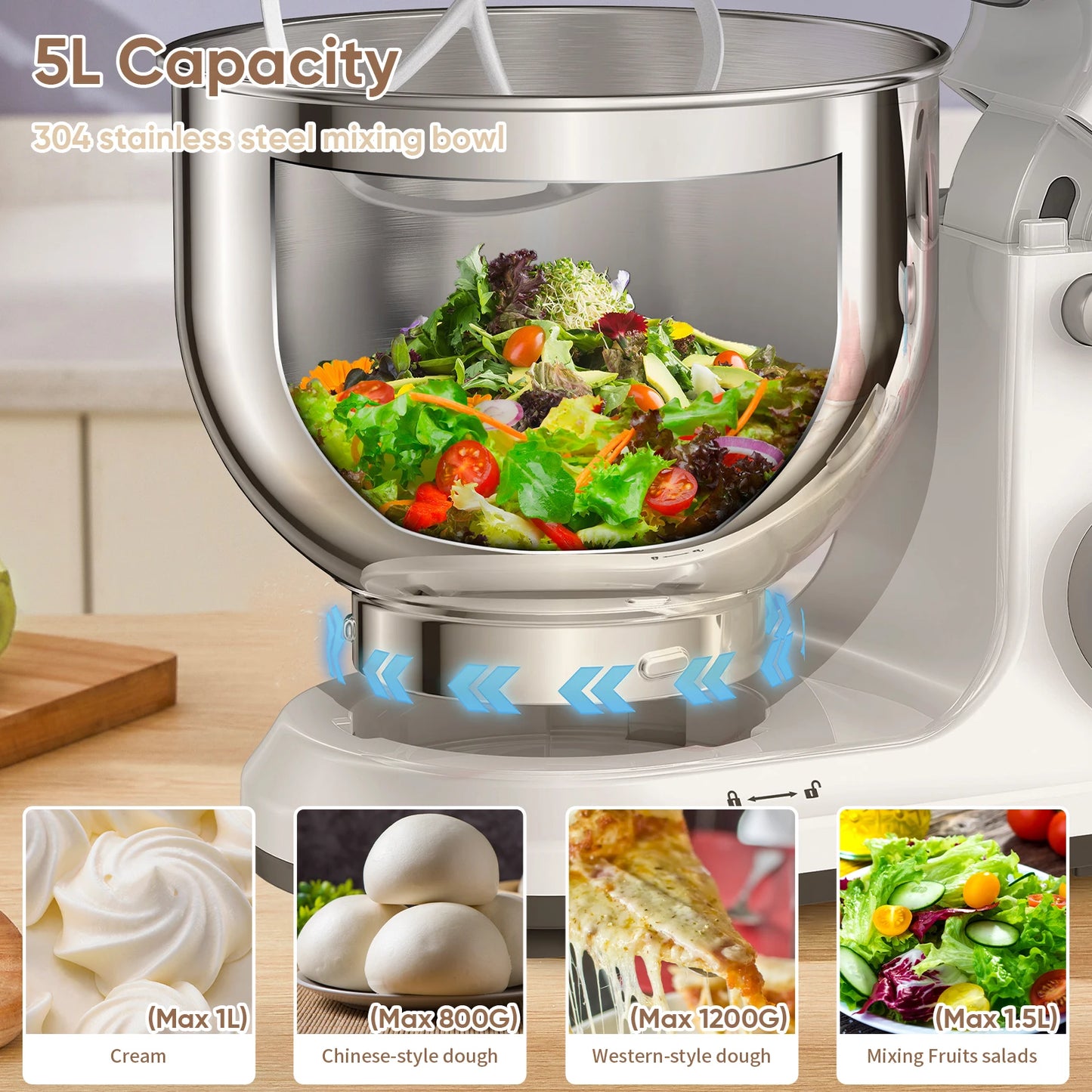 Biolomix Kitchen Stand Mixer 1200W with 11 Speeds and OLED