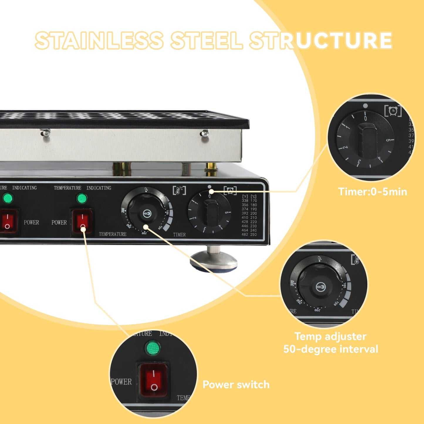 Mini Pancake Maker Machine 110V 1800W Commercial Electric Nonstick Waffle Maker