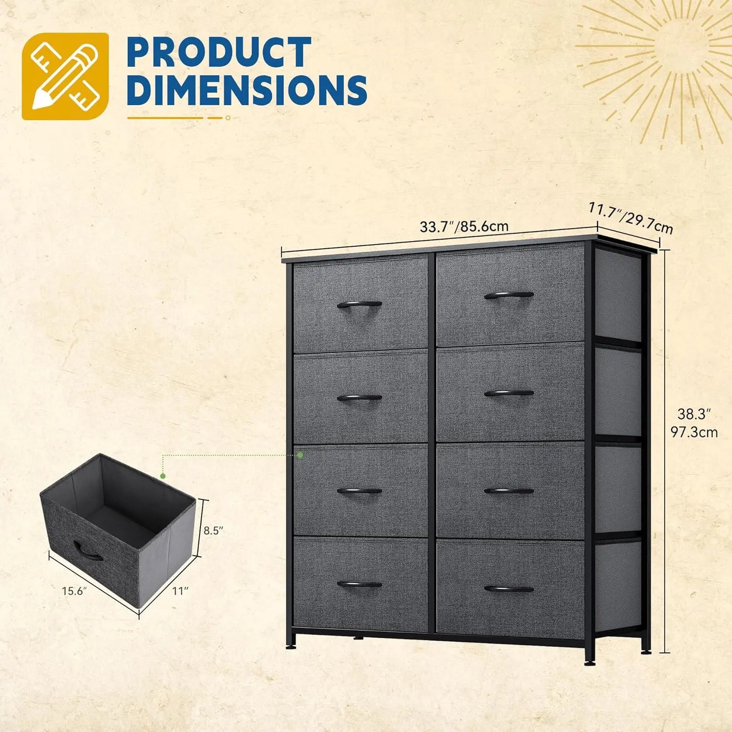 Eight Drawer Fabric Dresser For Bedroom And Living Room Storage