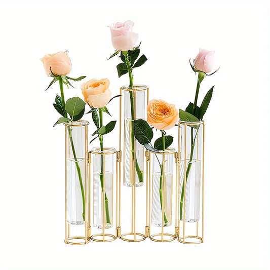 Function Test Tube Vase With 5 Tubes And Metal Stand