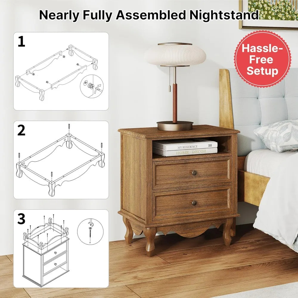 XIAOLANG Solid Wood Nightstands Set of 2 Storage Drawers
