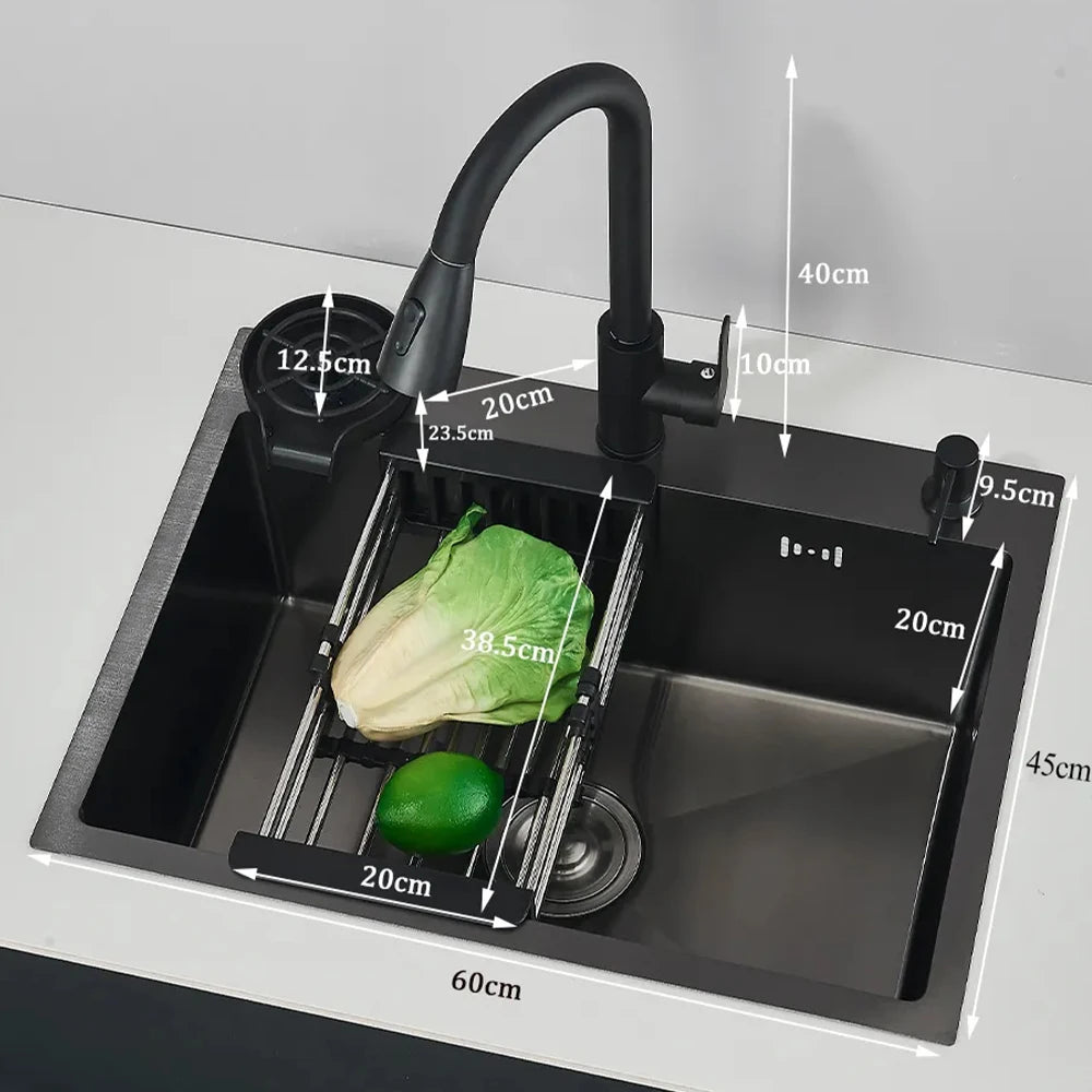 Stainless Steel Kitchen Sink With Integrated Faucet And Soap Dispenser