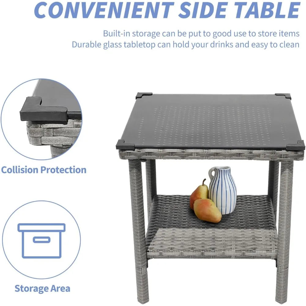 5 PCS Outdoor Patio Furniture Set with Table&Ottoman Outdoor Furniture Patio Set Bistro Wicker Patio Set