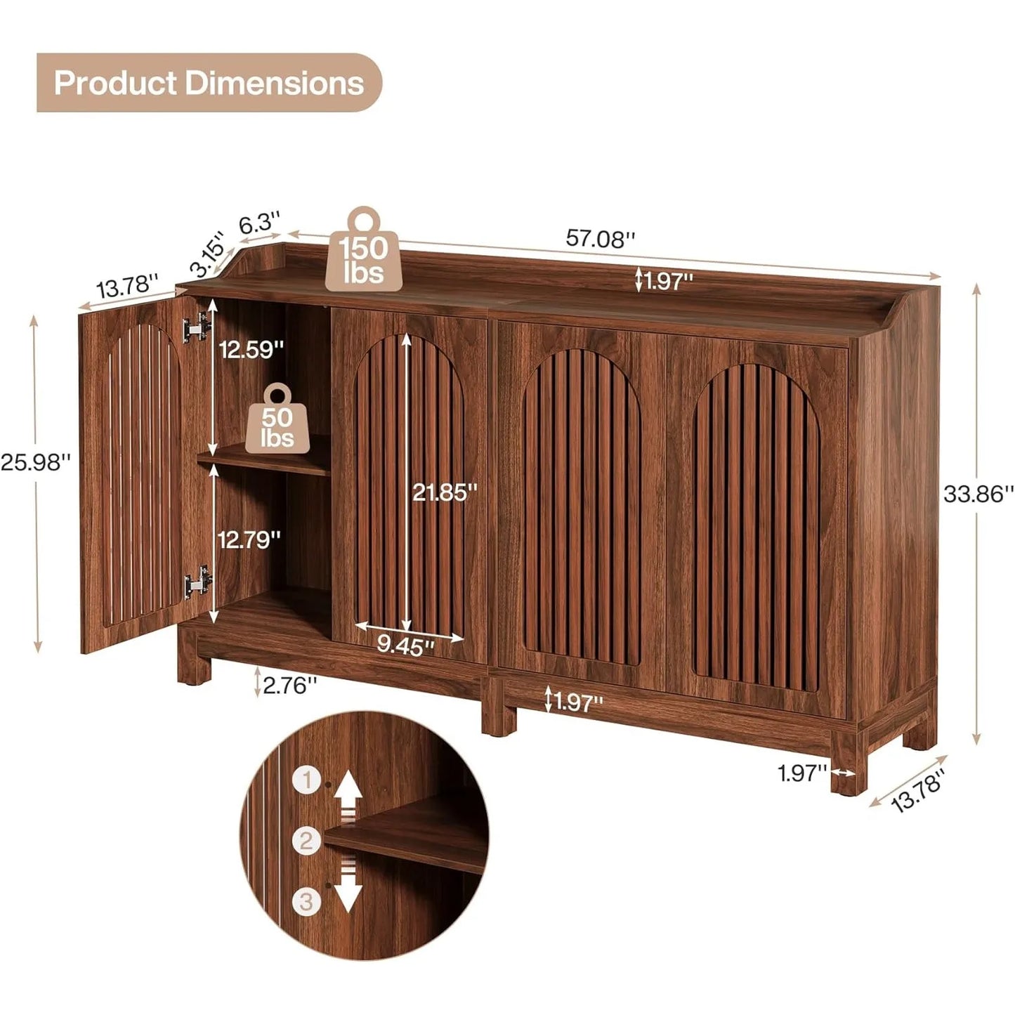 Little Tree Farmhouse Buffet Cabinet With Doors And Shelves
