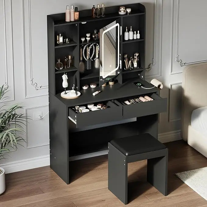 HiMISS Vanity Desk With Mirror And Adjustable Lights