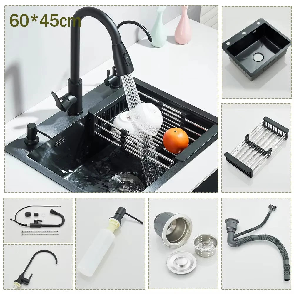 Stainless Steel Kitchen Sink With Integrated Faucet And Soap Dispenser