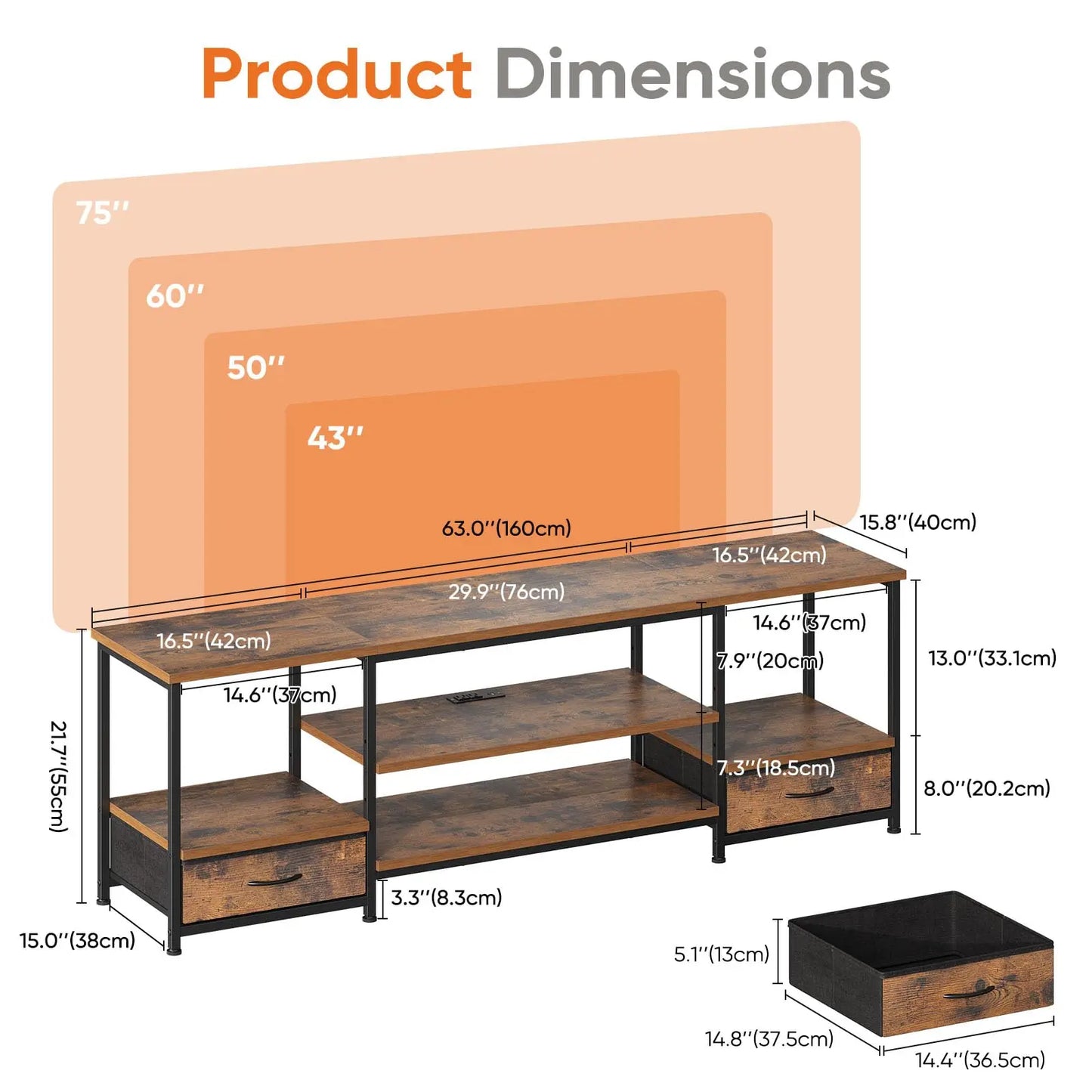 JHK Wood TV Stand Modern Entertainment Center With Adjustable Shelves