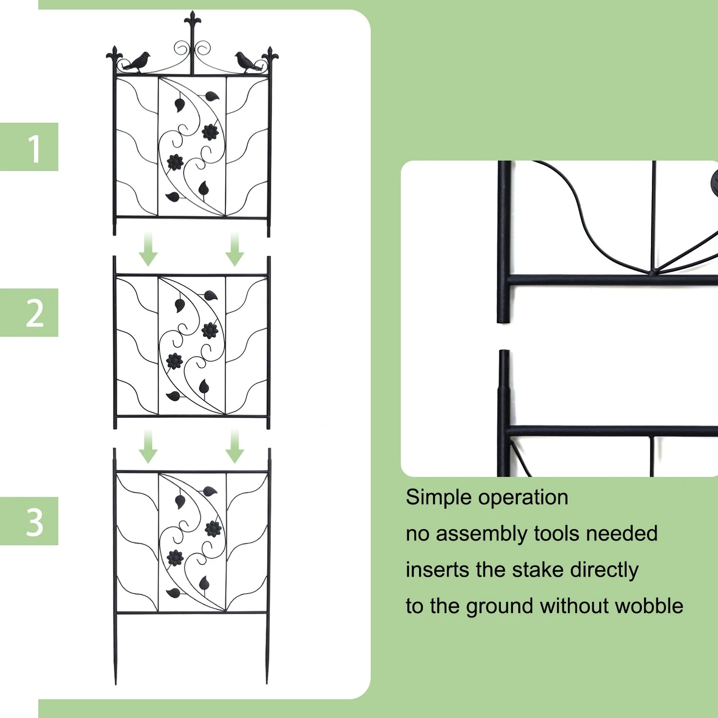 Thick Metal Garden Trellis Bird Leaf Grid Panel Fence Climbing Support Two Pack