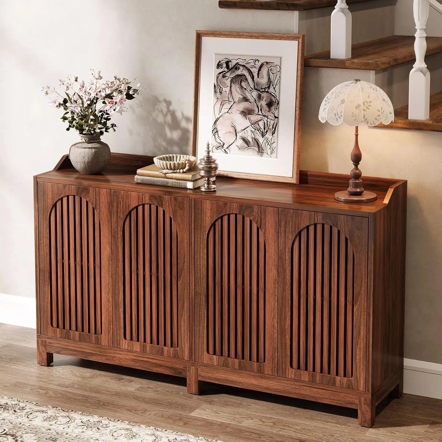 Little Tree Farmhouse Buffet Cabinet With Doors And Shelves