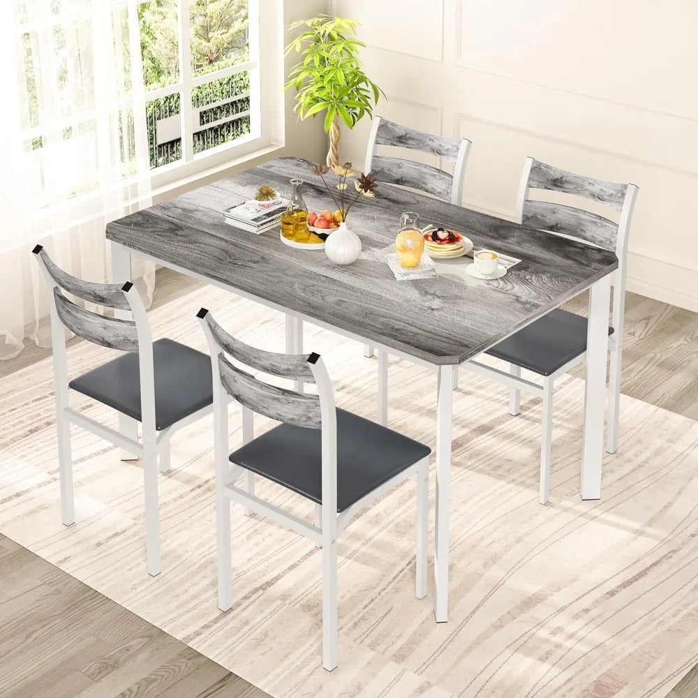 MKDK Dining Table Set Modern Farmhouse With Upholstered PU Chairs
