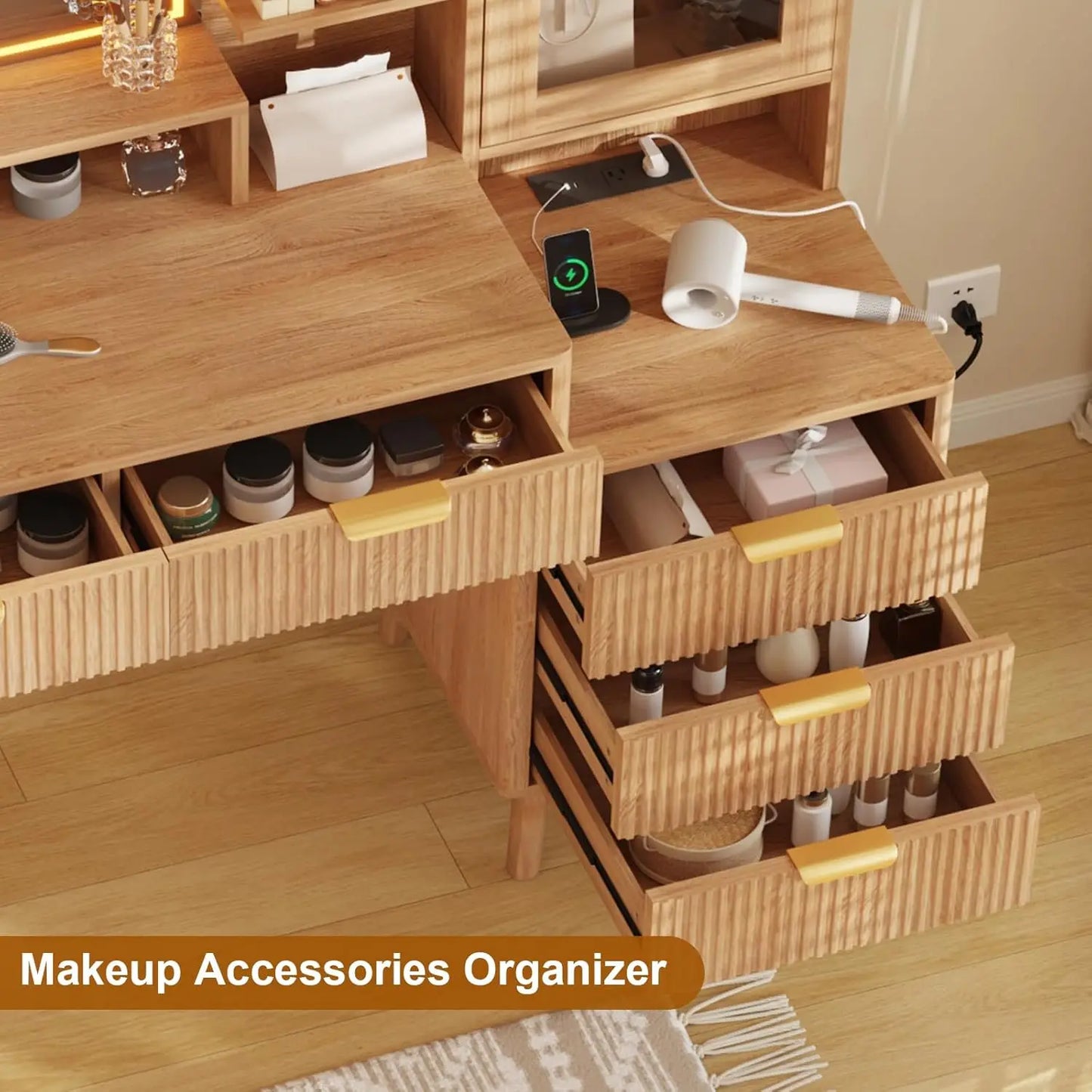 TWISTER.CK Makeup Vanity Desk With HD Lighted Mirror And Power Outlet