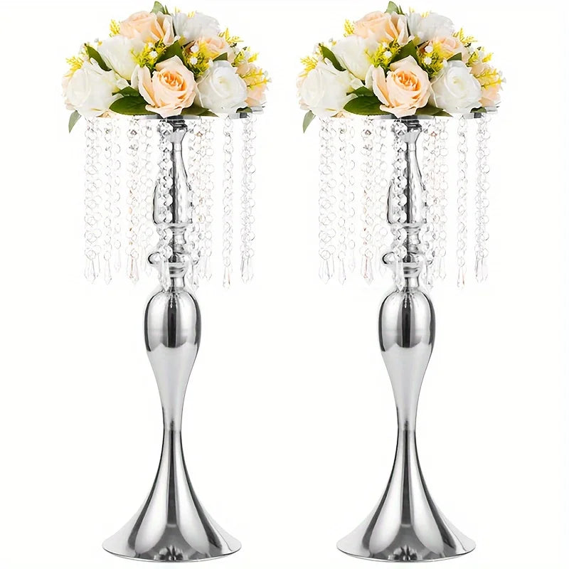 Function Crystal Flower Stand Centerpiece Metal Vase