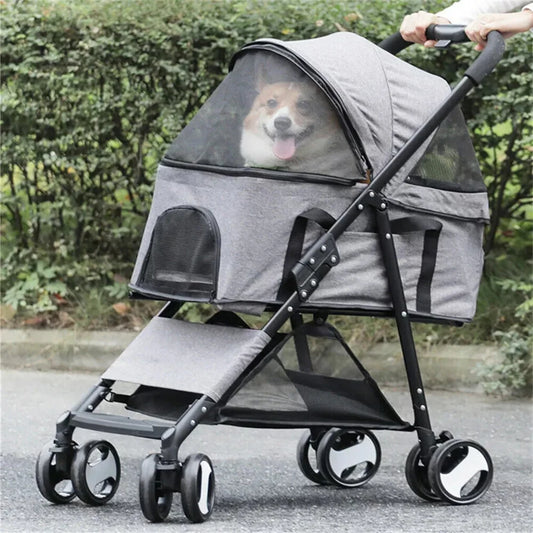 Foldable Pet Stroller Travel Carrier For Dogs Cats Rain Cover