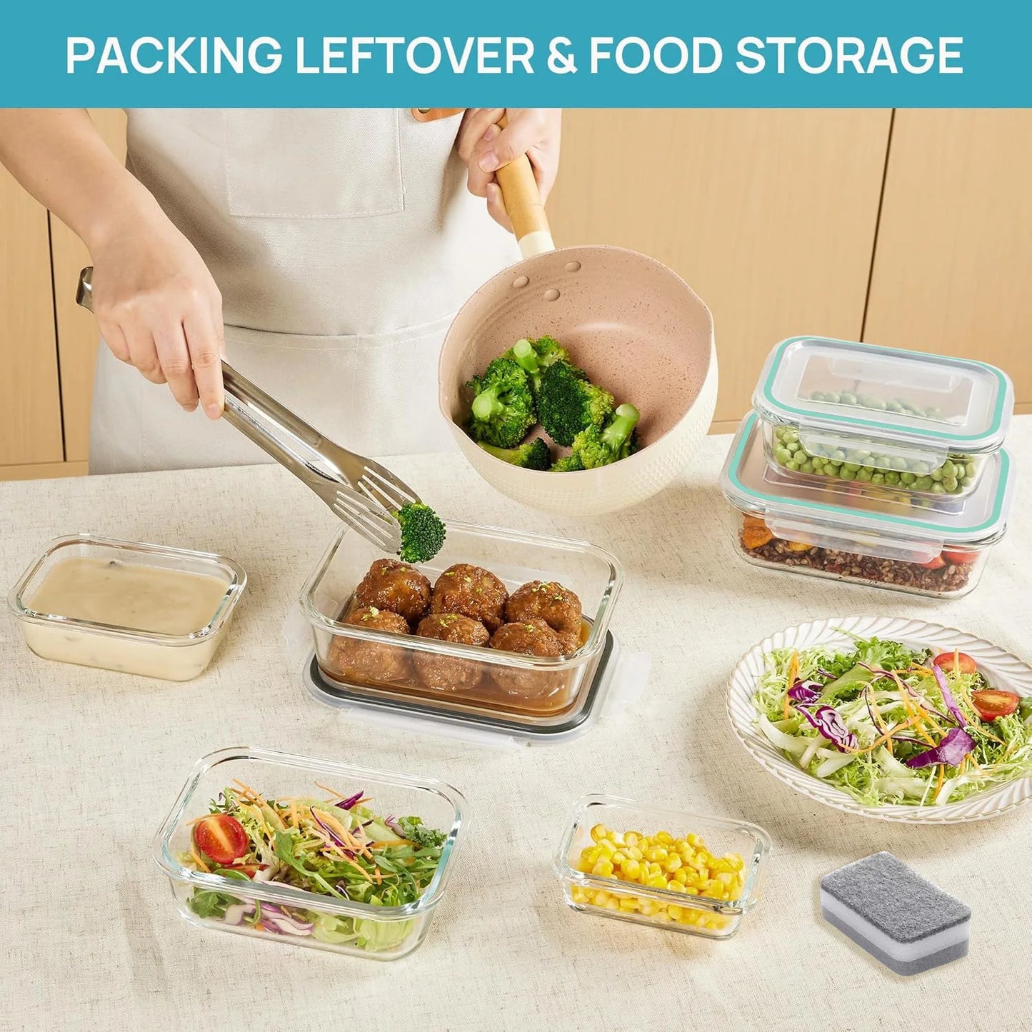 Eight Pack Airtight Borosilicate Glass Food Storage Containers