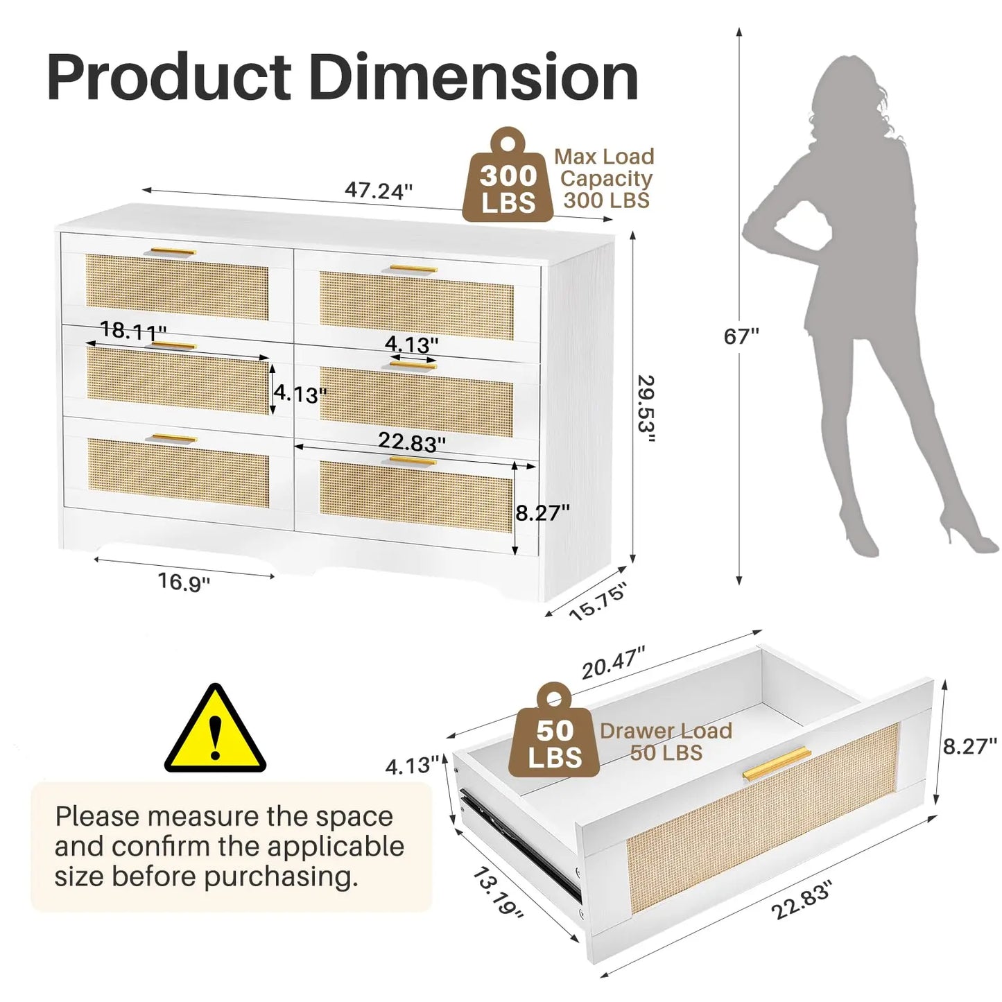 Rattan Dresser With Six Drawers Modern Wood Storage Chest