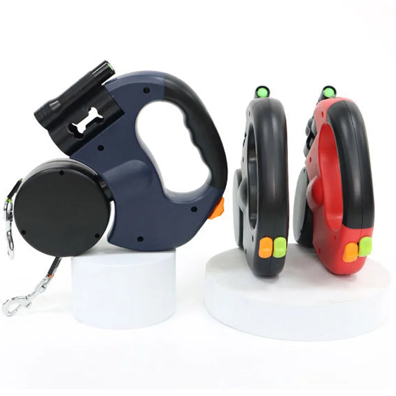 CN Guangdong 3in1 AutomaticDoubleHeadRetractable Dog Leash With Flashlight PoopBagDispenser