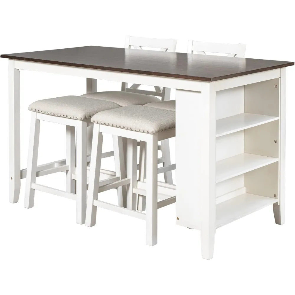 MKDK Farmhouse Counter Height Dining Set With Storage Shelves