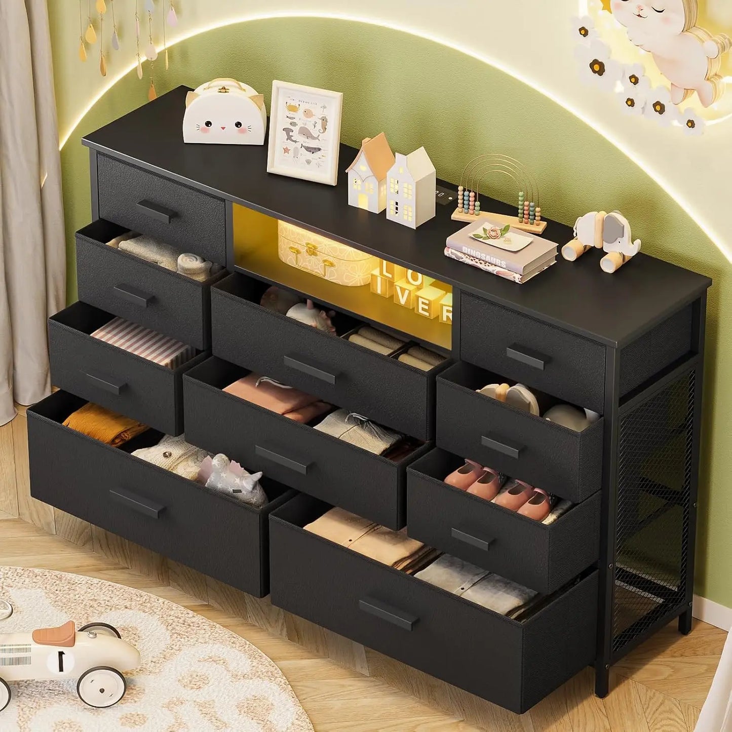 Dresser With Built In Charging Station TV Stand LED Light