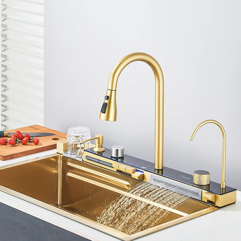 Smart Digital Display Kitchen Sink With Waterfall Purifier Soap Dispenser