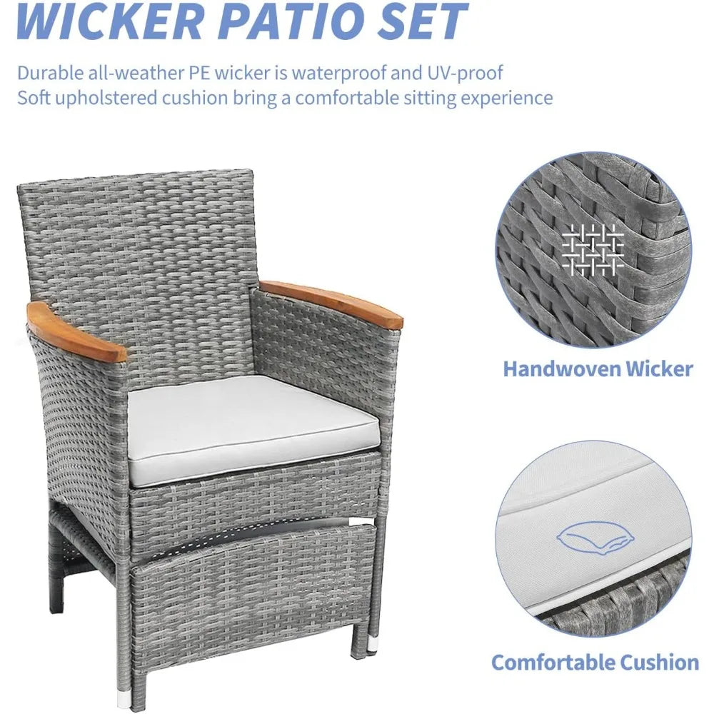 5 PCS Outdoor Patio Furniture Set with Table&Ottoman Outdoor Furniture Patio Set Bistro Wicker Patio Set